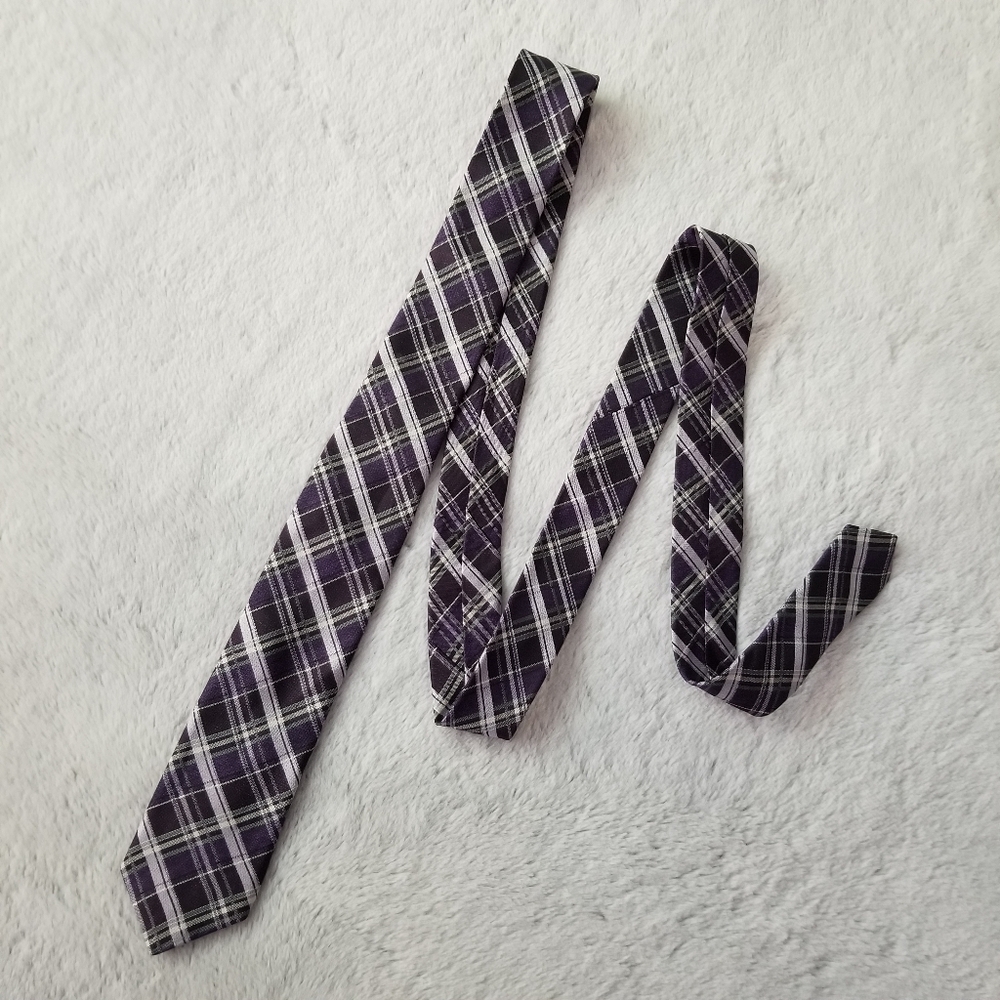 JOHN VARVATOS 100% Silk Slim Plaid Tie